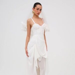 White Asymmetrical Ruffled High Low Gown